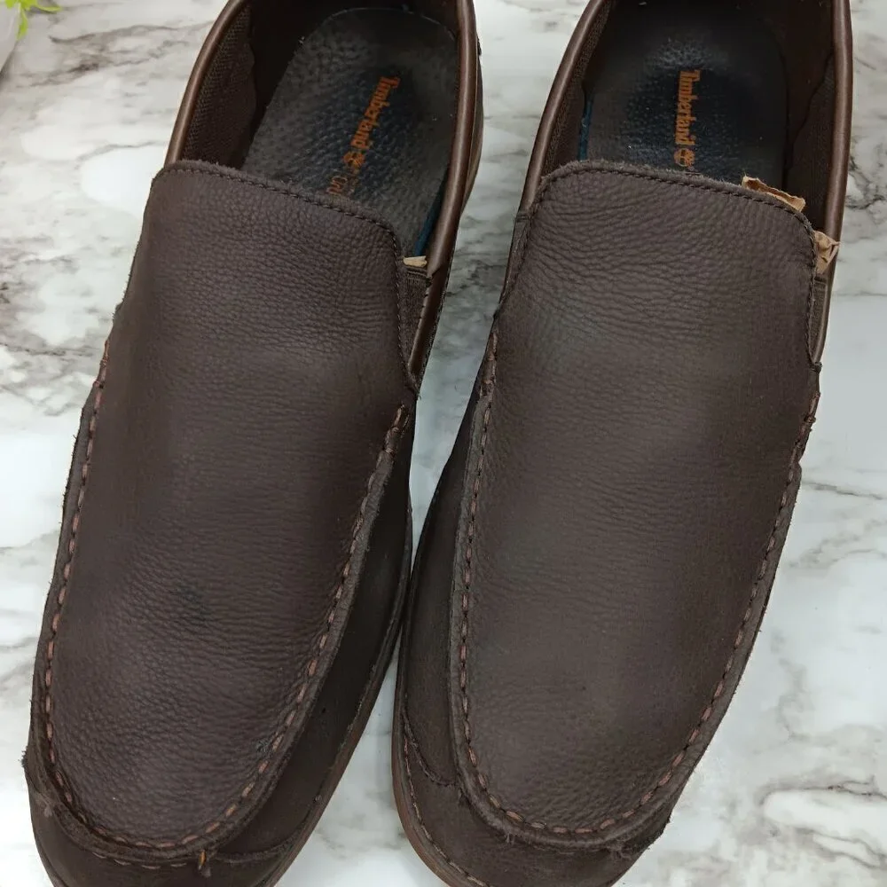 Timberland Men's Brown Leather Ortholite Slip On Loafers Size 13